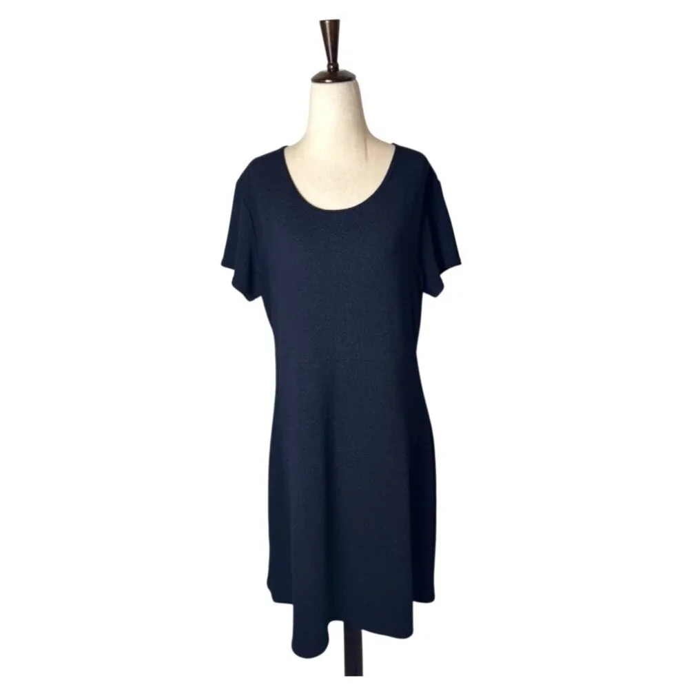 Rabbit Rabbit Rabbit Knit Fit And‎ Flare Dress Women 16 Navy Blue Short Sleeve